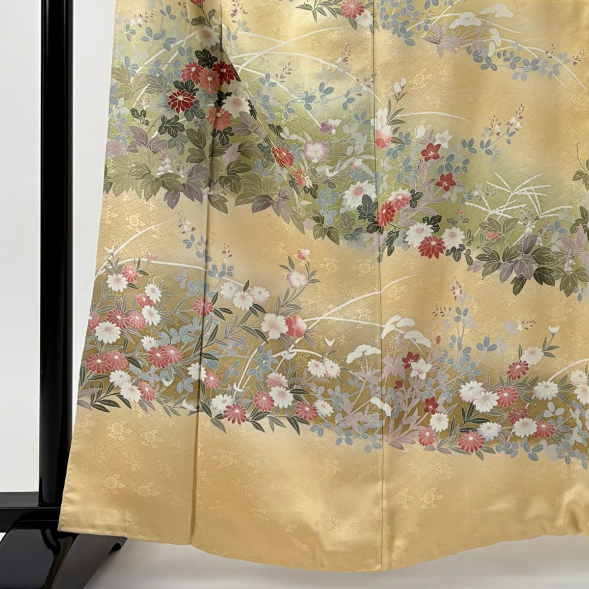 訪問服 身長162cm 袖長65.5cm M 雙層 草花紋紋 地紋 金絲 漸層 米色 純蠶絲 優品級