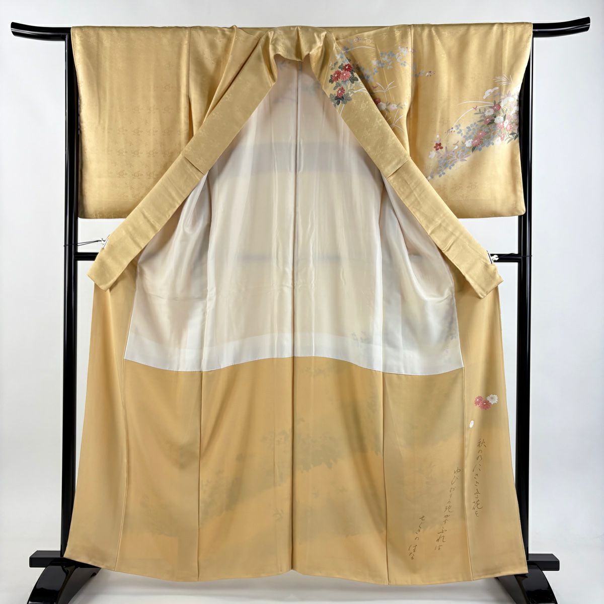訪問服 身長162cm 袖長65.5cm M 雙層 草花紋紋 地紋 金絲 漸層 米色 純蠶絲 優品級