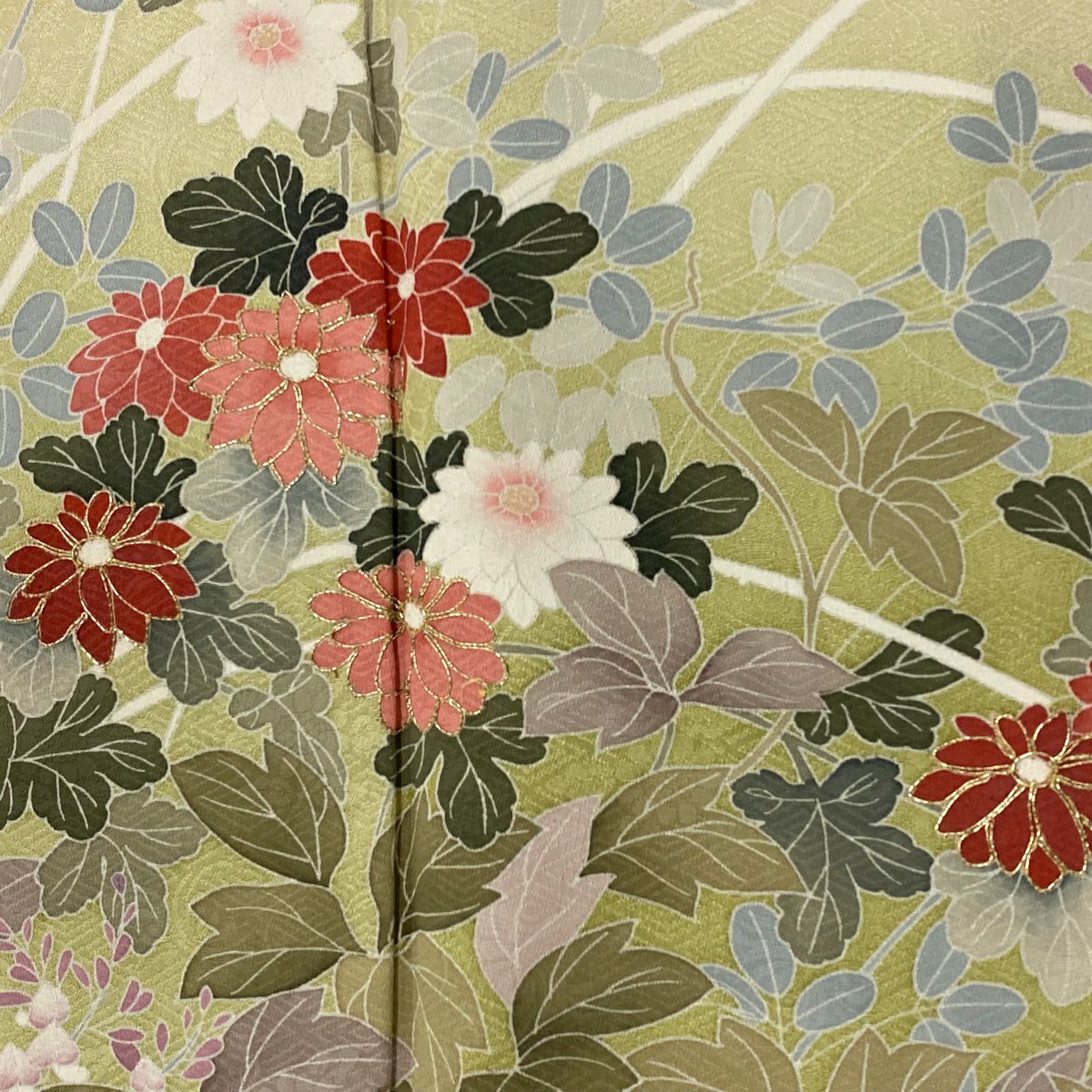 訪問服 身長162cm 袖長65.5cm M 雙層 草花紋紋 地紋 金絲 漸層 米色 純蠶絲 優品級