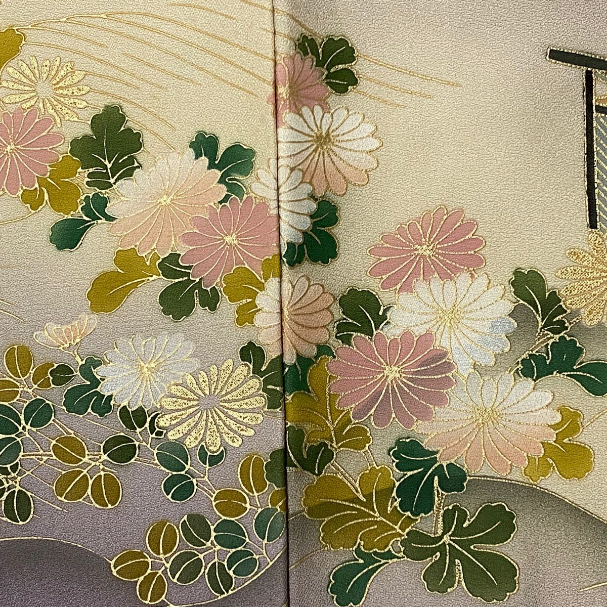 訪問服 身長162.5cm 袖長64.5cm M 雙層 松樹竹子梅花 橋 金銀彩 漸層 淺紫 純蠶絲 優品級