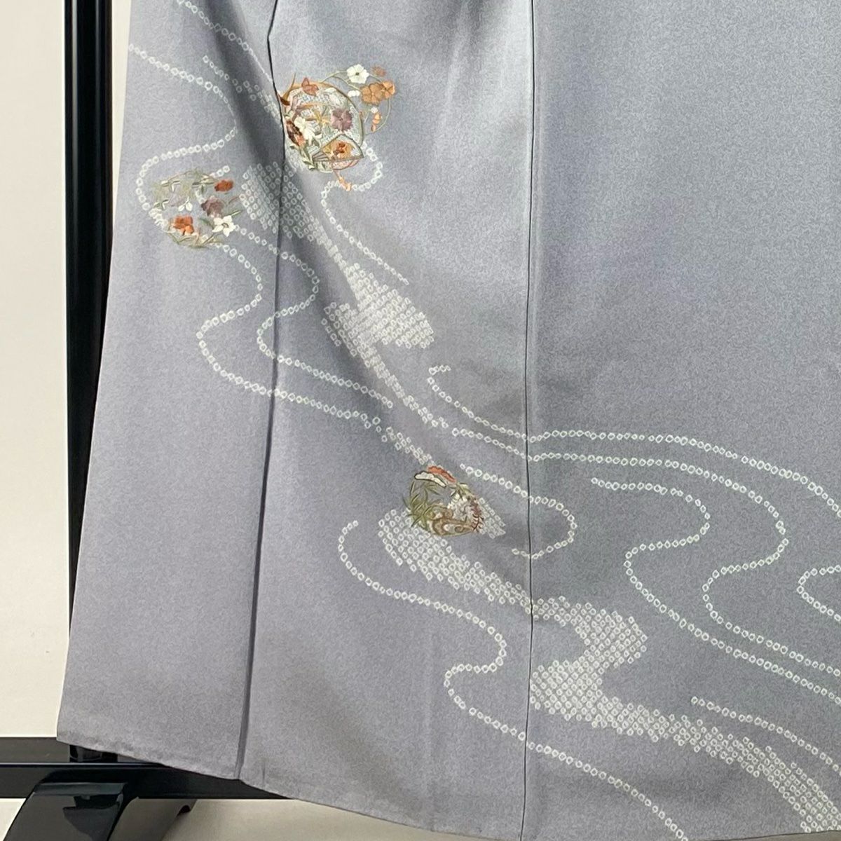 付下 身長161.5cm 袖長63cm S 雙層 花丸紋 流水 金絲 刺繡 灰紫 純蠶絲 優品級