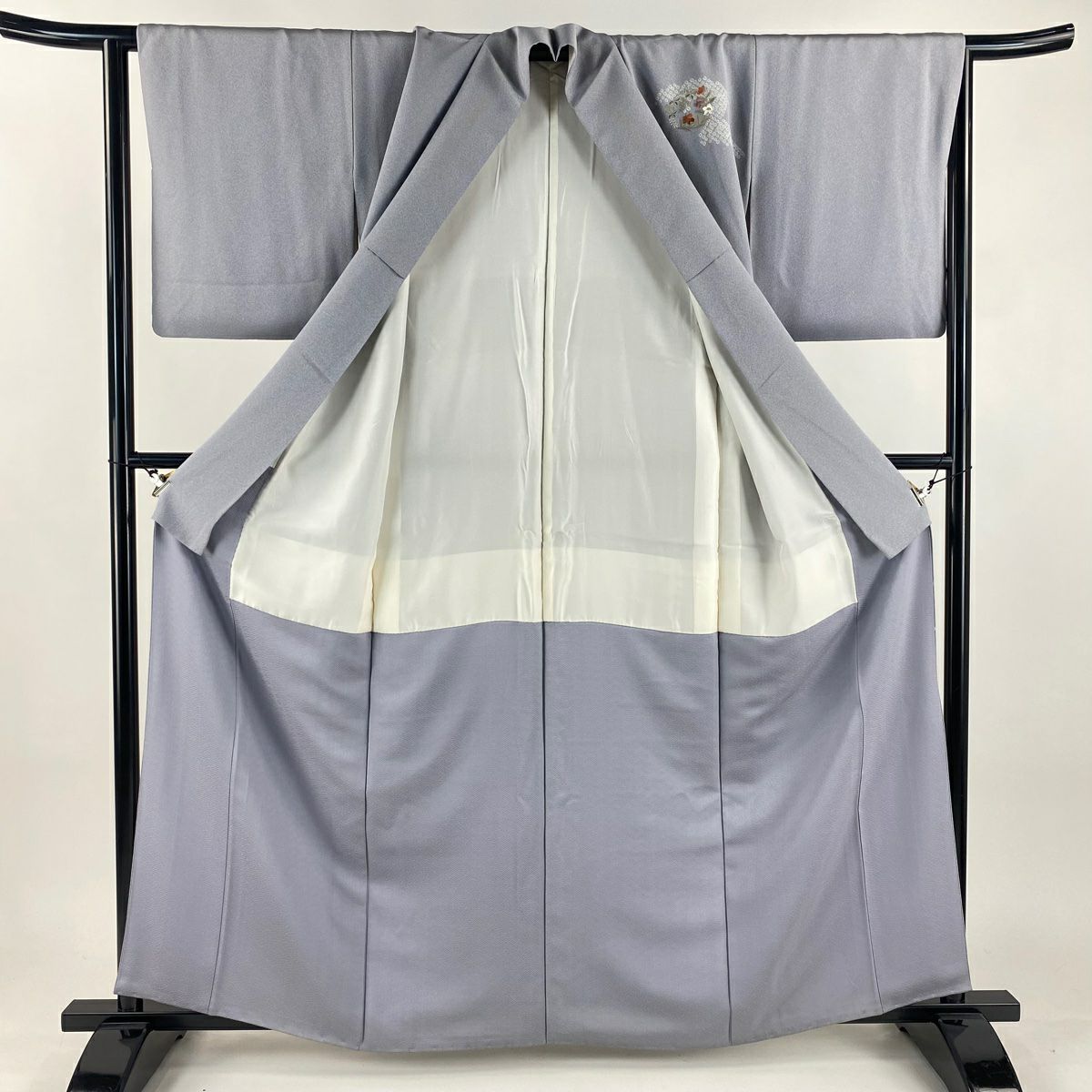 付下 身長161.5cm 袖長63cm S 雙層 花丸紋 流水 金絲 刺繡 灰紫 純蠶絲 優品級