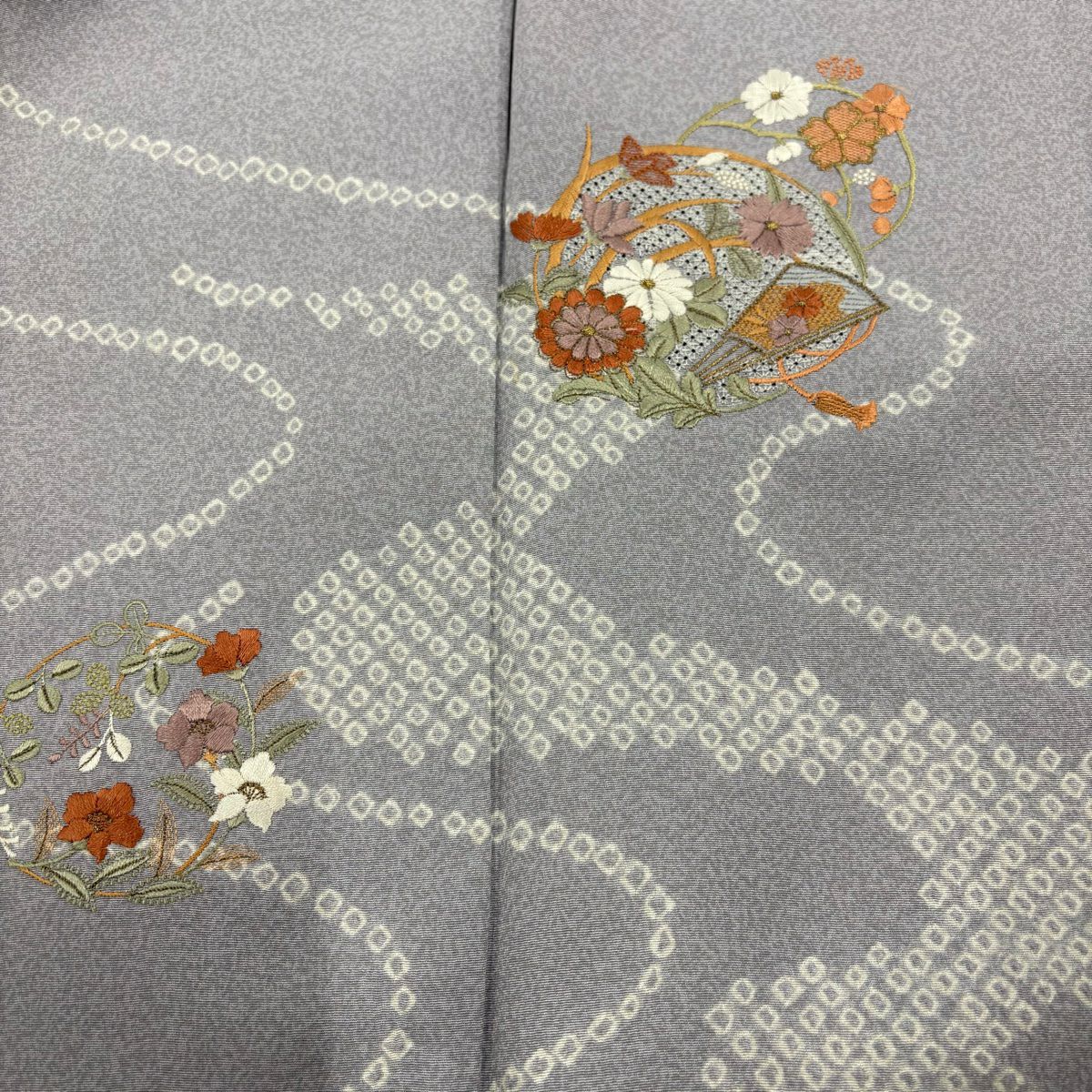 付下 身長161.5cm 袖長63cm S 雙層 花丸紋 流水 金絲 刺繡 灰紫 純蠶絲 優品級