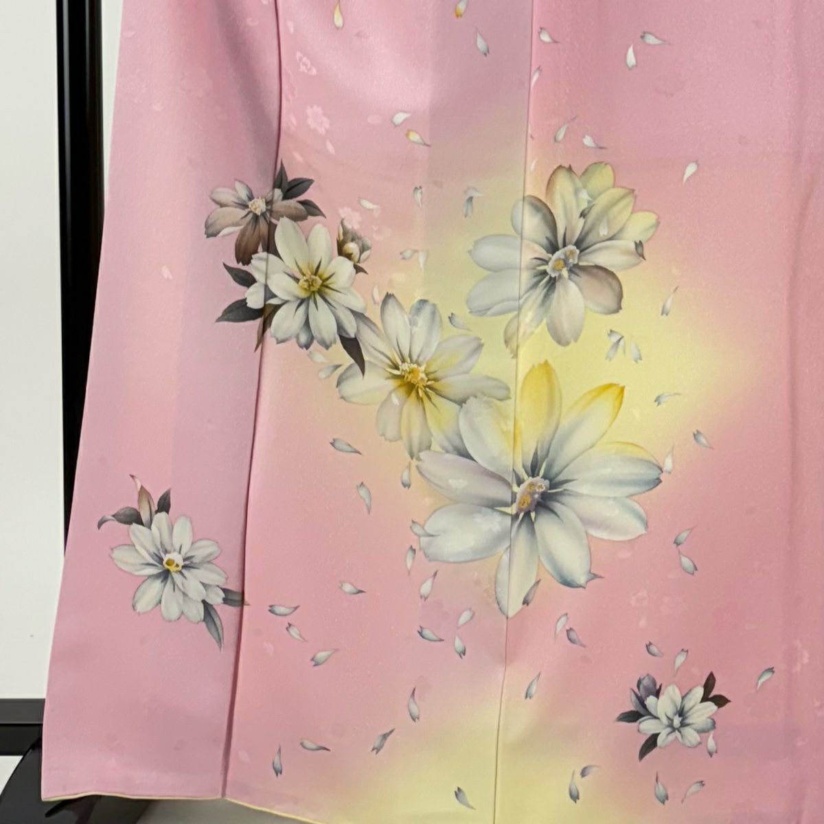 【美品】 付下 身長166.5cm 袖長68cm L 雙層 草花紋紋 花瓣 金銀彩 粉紅 純蠶絲 優品級