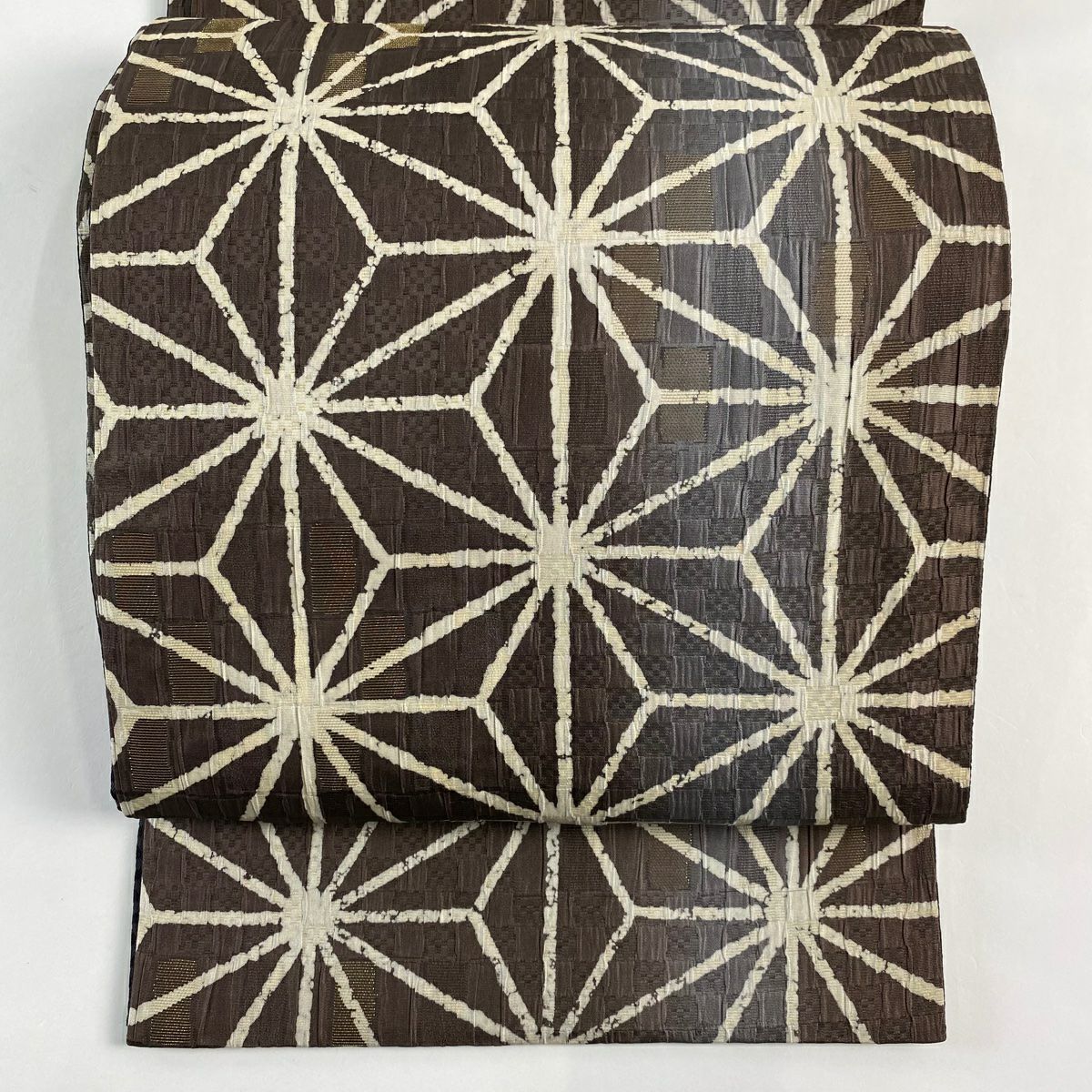 【美品】 袋帶 名品級 麻葉 金絲 漸層 小豆色 全通 純蠶絲