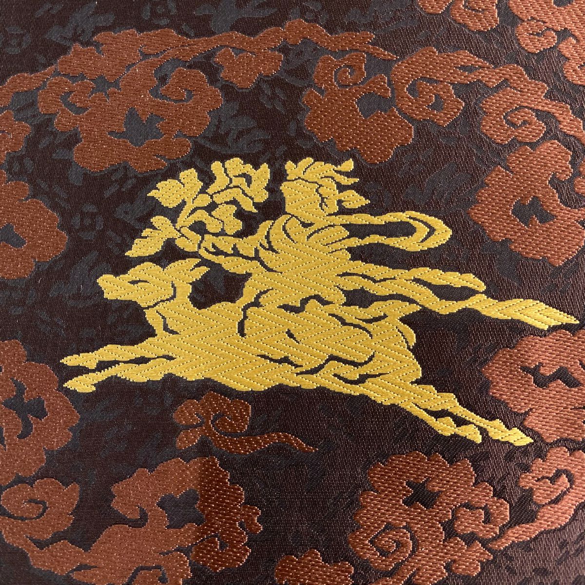 袋帶 名品級 人物 動物 刺繡 茶 紫 全通 純蠶絲
