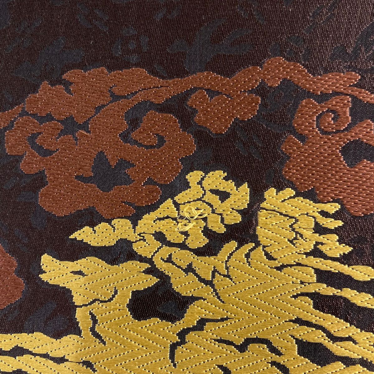 袋帶 名品級 人物 動物 刺繡 茶 紫 全通 純蠶絲