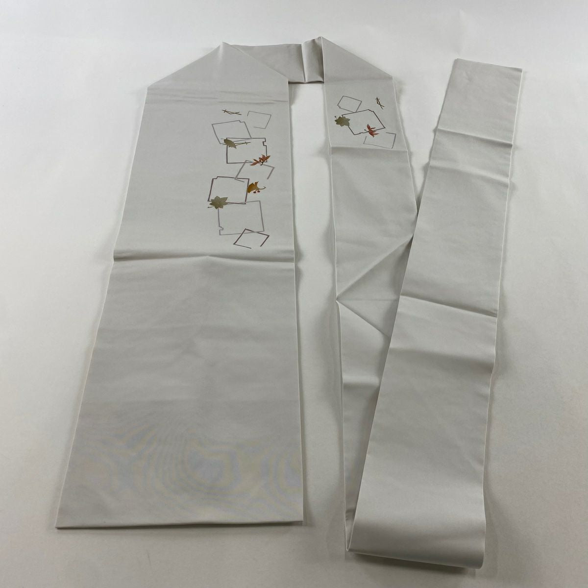 【美品】 名古屋帶 秀品級 吹寄 破裂色紙 金銀彩 灰白 純蠶絲