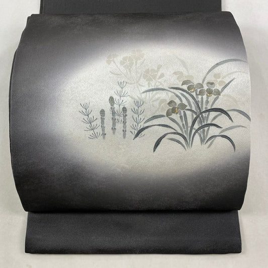 【美品】 開口名古屋帶 逸品級 草花紋紋 筑紫 銀通 純蠶絲