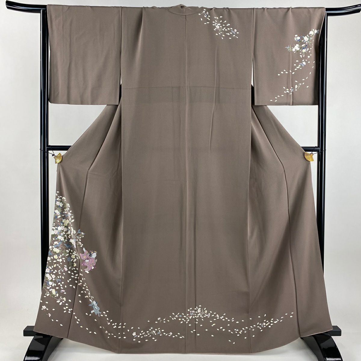 【美品】訪問服 身長164.5cm 袖長66cm M 雙層 童 櫻花 薄小豆 純蠶絲 秀品級
