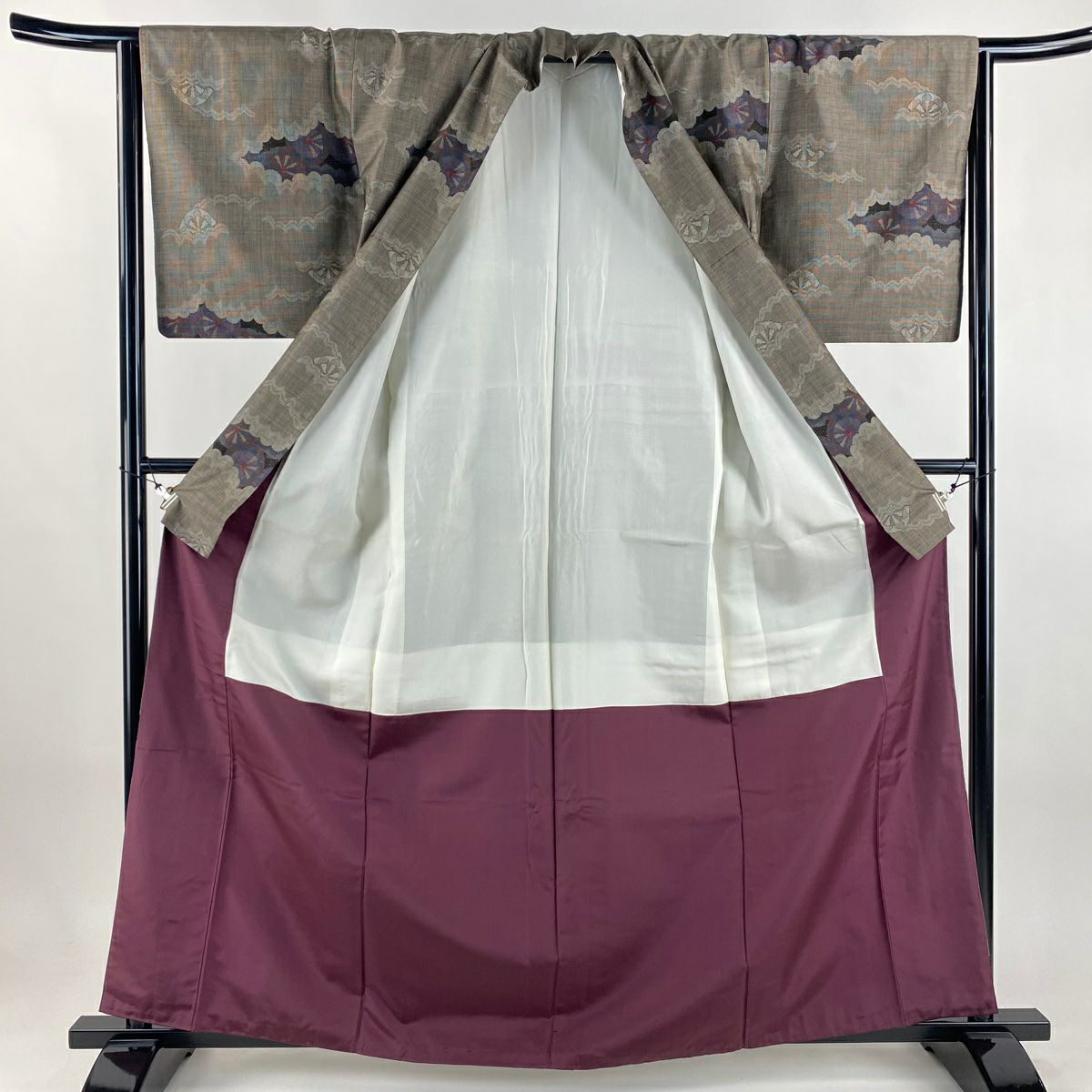 紬織 身長161.5cm 袖長63cm S 雙層 源氏車 焦茶 純蠶絲 秀品級