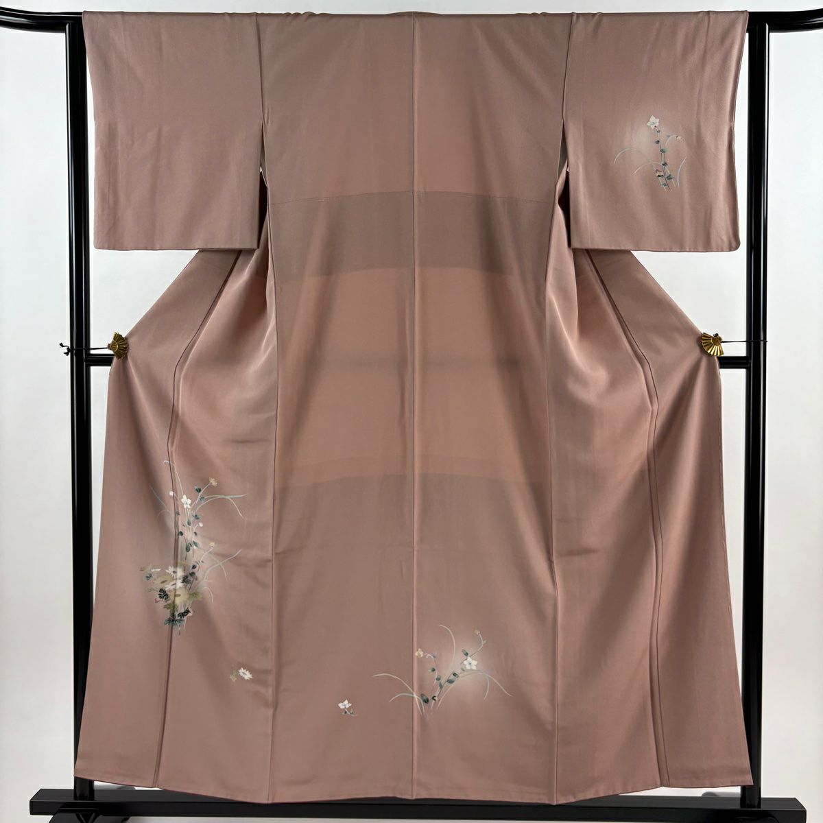 付下 身長155.5cm 袖長63cm S 雙層 草花紋紋 菊花花 漸層 粉米色 純蠶絲 優品級