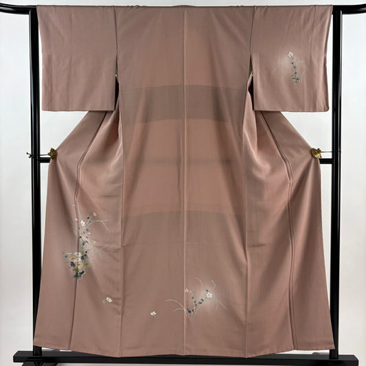 付下 身長155.5cm 袖長63cm S 雙層 草花紋紋 菊花花 漸層 粉米色 純蠶絲 優品級