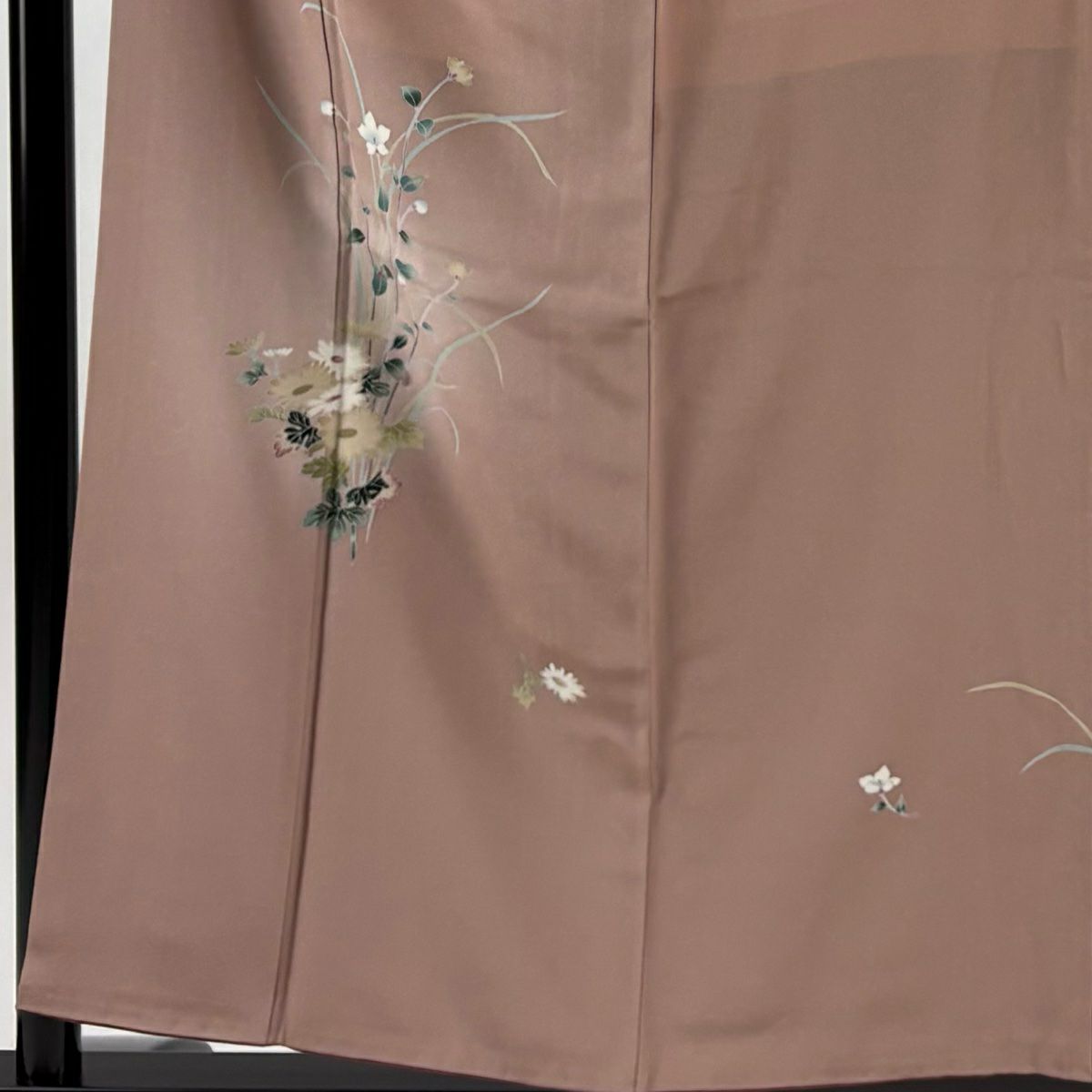 付下 身長155.5cm 袖長63cm S 雙層 草花紋紋 菊花花 漸層 粉米色 純蠶絲 優品級