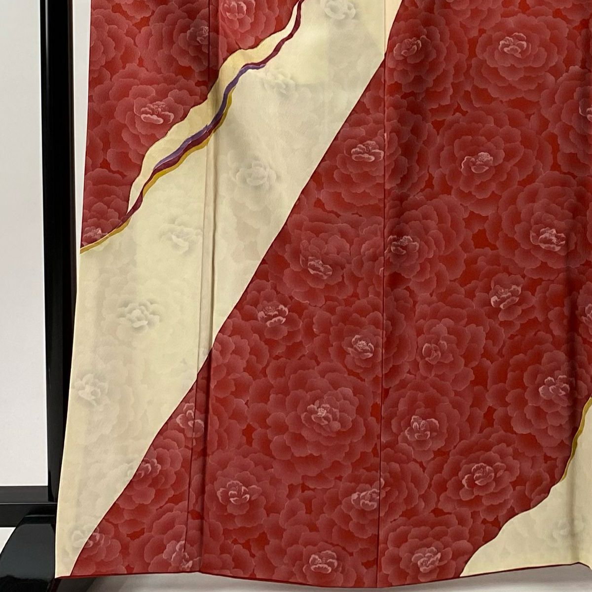 【美品】振袖禮服 身長166.5cm 袖長65cm M 雙層 牡丹 霞 金絲 金銀彩 茜 純蠶絲 秀品級