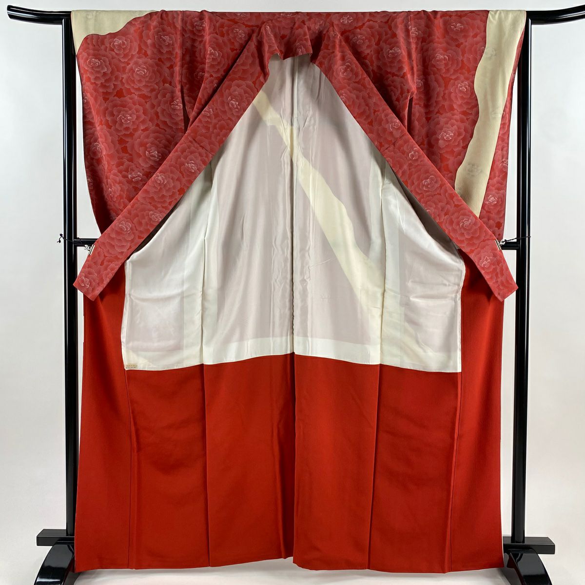 【美品】振袖禮服 身長166.5cm 袖長65cm M 雙層 牡丹 霞 金絲 金銀彩 茜 純蠶絲 秀品級