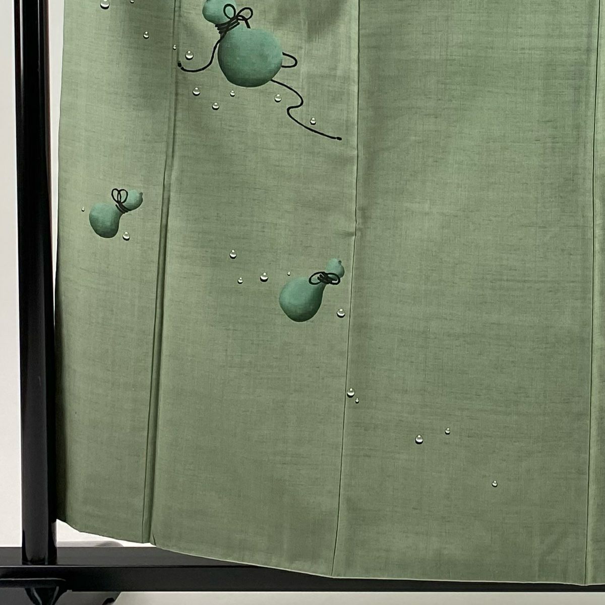 【美品】 付下 身長158cm 袖長62.5cm S 雙層 紬織織 落款あり 瓢箪 雫 灰綠 純蠶絲 秀品級