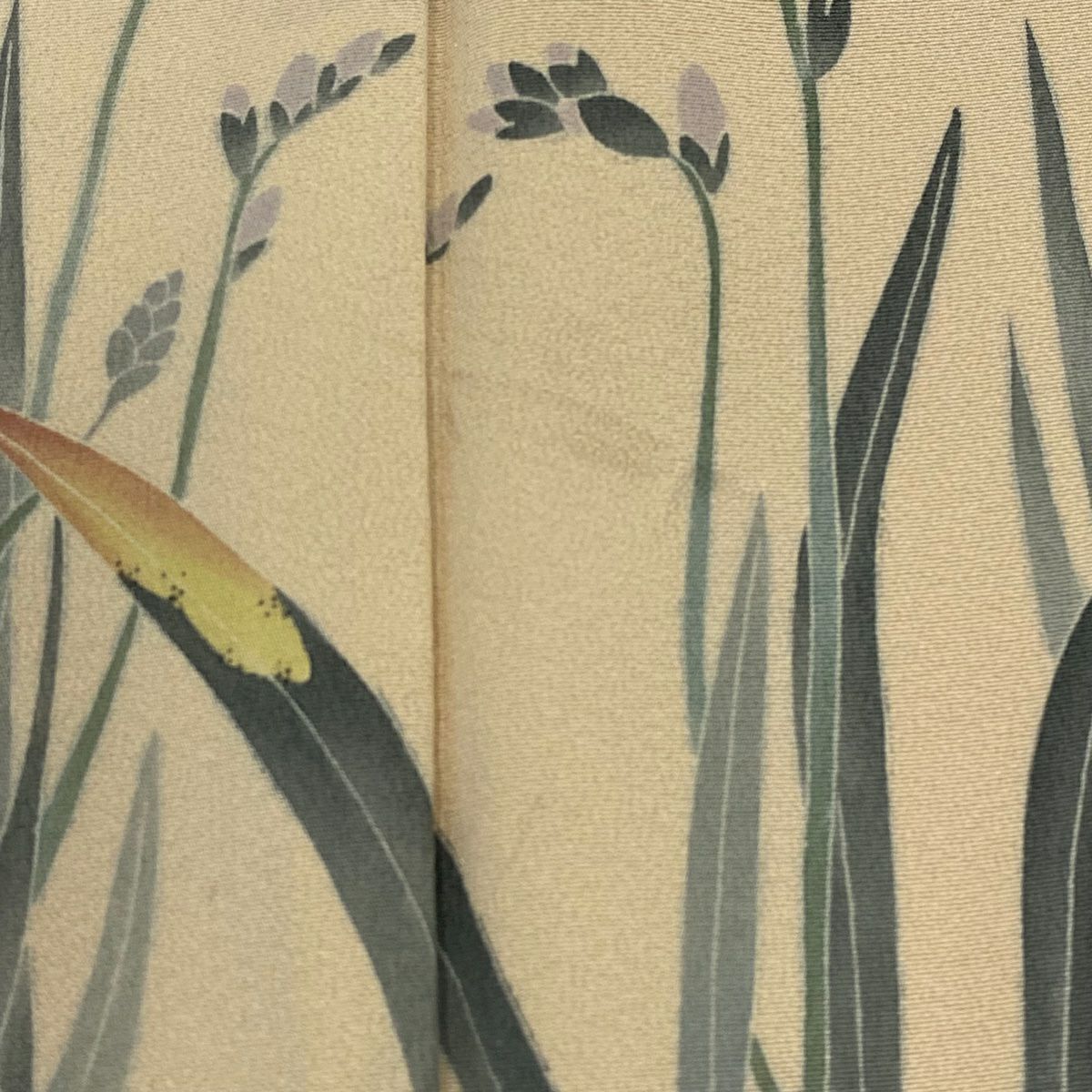 付下 身長151cm 袖長62.5cm S 雙層 落款 草花紋紋 霞暈染 米色 純蠶絲 秀品級 一個紋