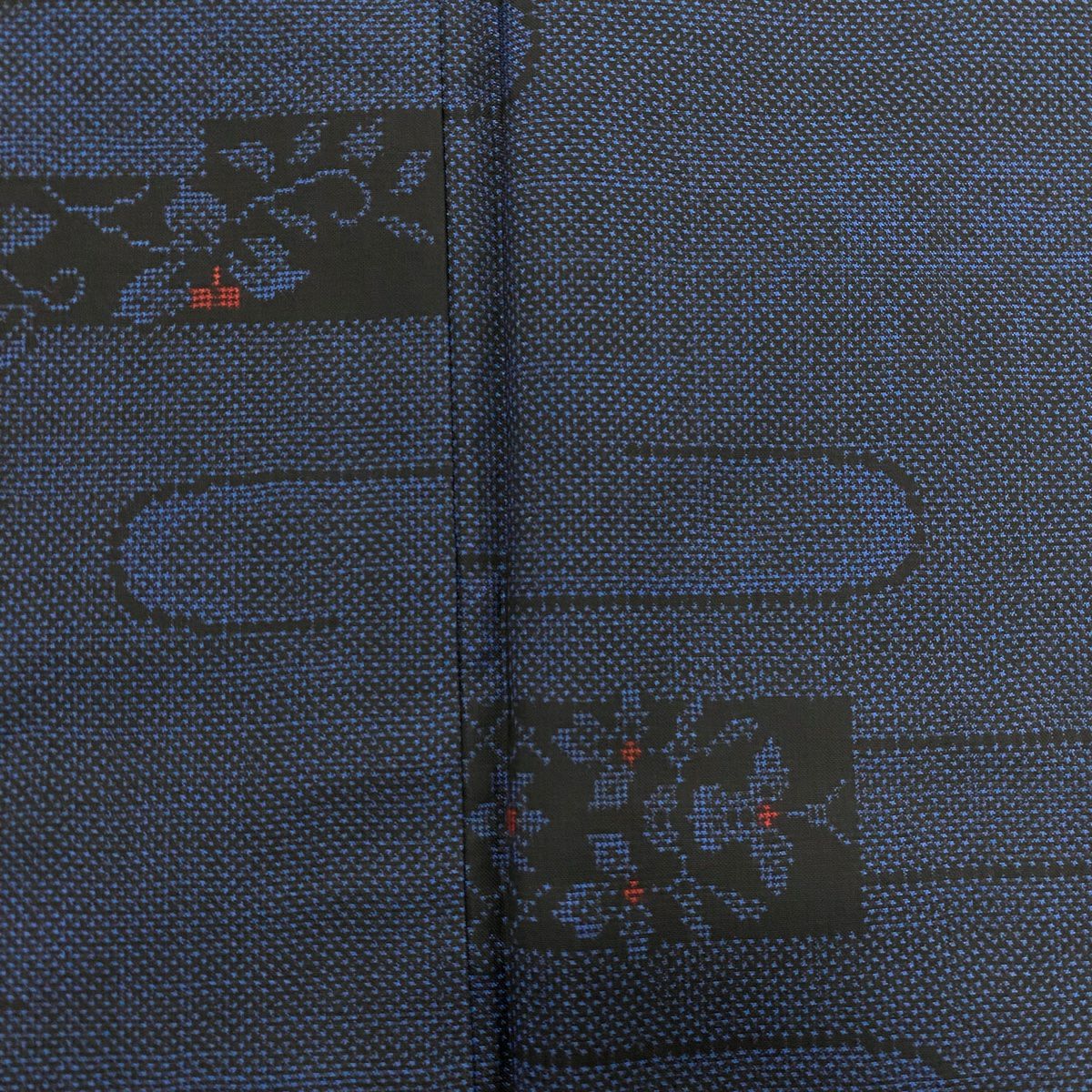 【美品】 大島紬織 身長159cm 袖長62.5cm S 雙層 純泥染 證書附帶 花唐草紋 霞 深藍色 純蠶絲 優品級