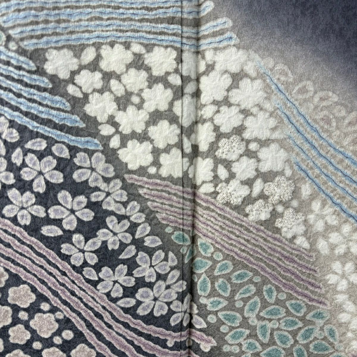 付下 身長156cm 袖長62cm S 雙層 樱花 樱花花瓣 銀線 絞染 青灰 純蠶絲 逸品級