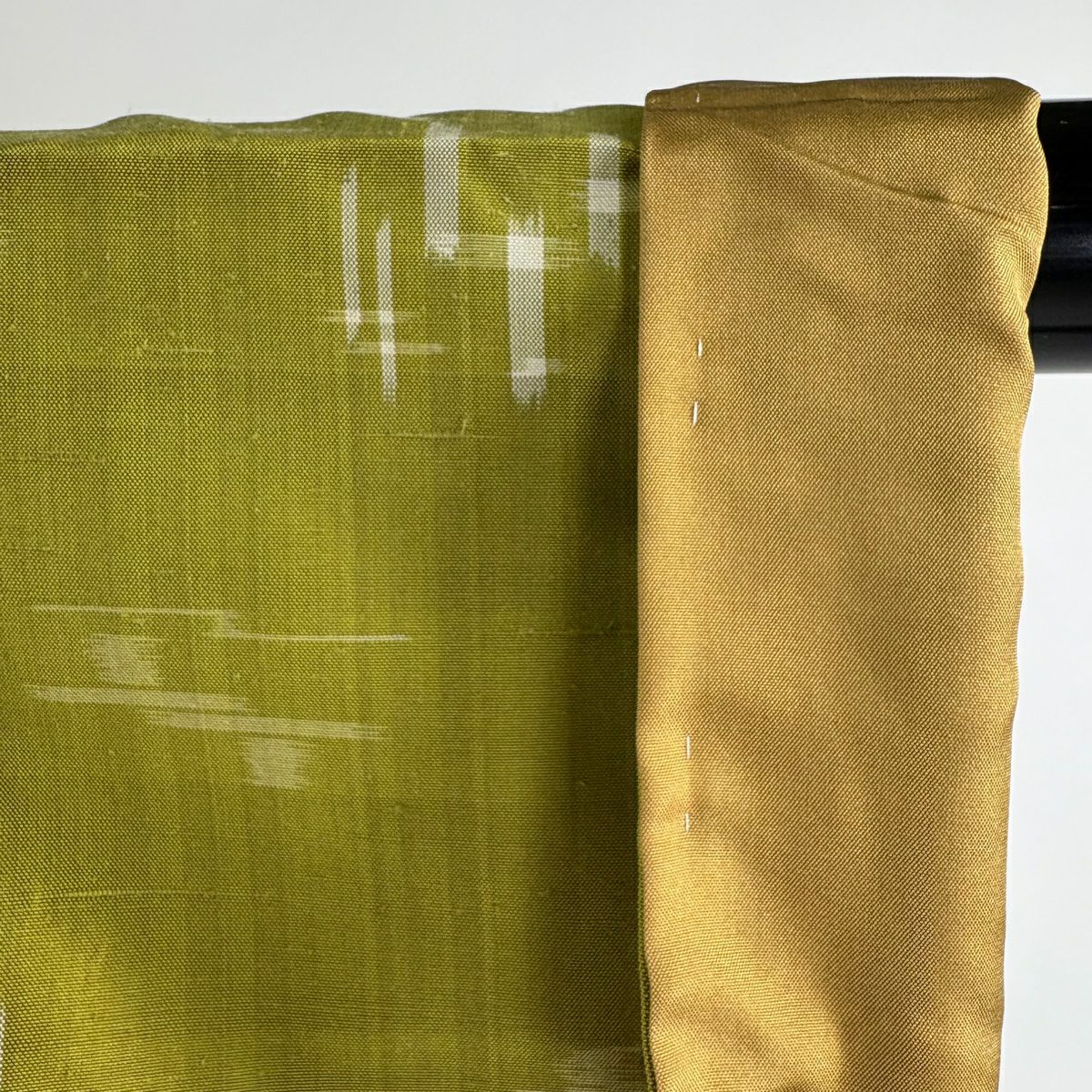 【美品】 紬織 身長154cm 袖長62cm S 雙層 本場琉球 燕 絣 抹茶 純蠶絲 逸品級