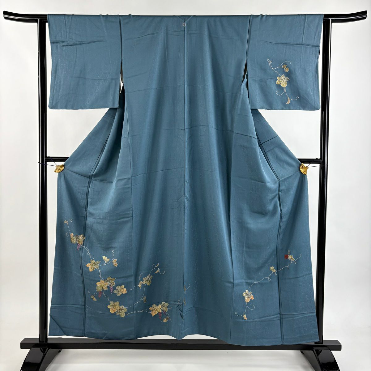 付下 身長153cm 袖長63.5cm S 雙層 藤林德扇子 落款 葡萄 金銀彩 青綠 純蠶絲 逸品級 一個紋
