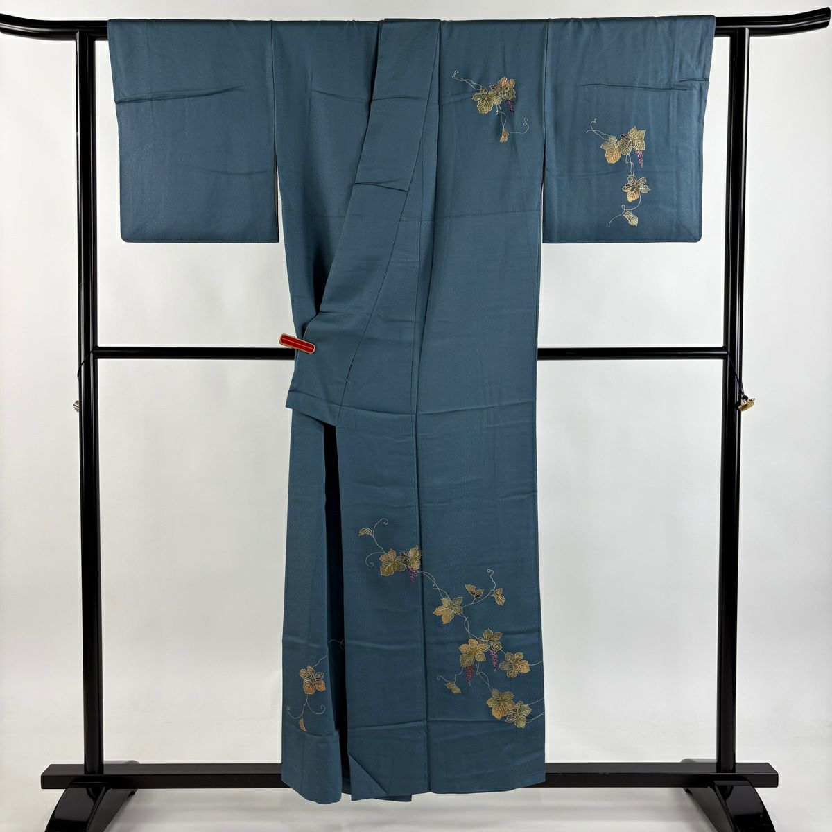 付下 身長153cm 袖長63.5cm S 雙層 藤林德扇子 落款 葡萄 金銀彩 青綠 純蠶絲 逸品級 一個紋