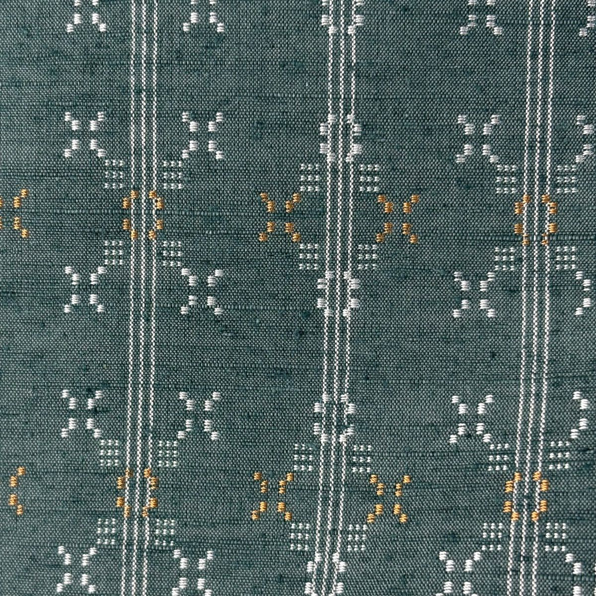 【美品】 紬織 身長163cm 袖長65cm M 雙層 垂直條紋 幾何圖案 花織 灰綠 純蠶絲 逸品級