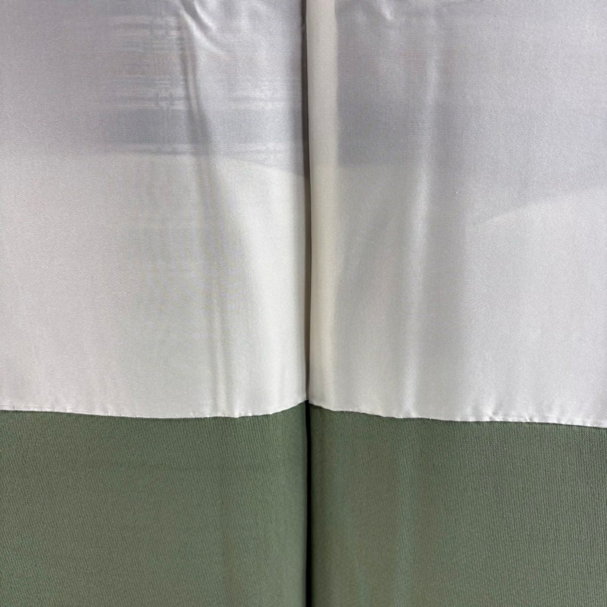 【美品】 紬織 身長163cm 袖長65cm M 雙層 垂直條紋 幾何圖案 花織 灰綠 純蠶絲 逸品級