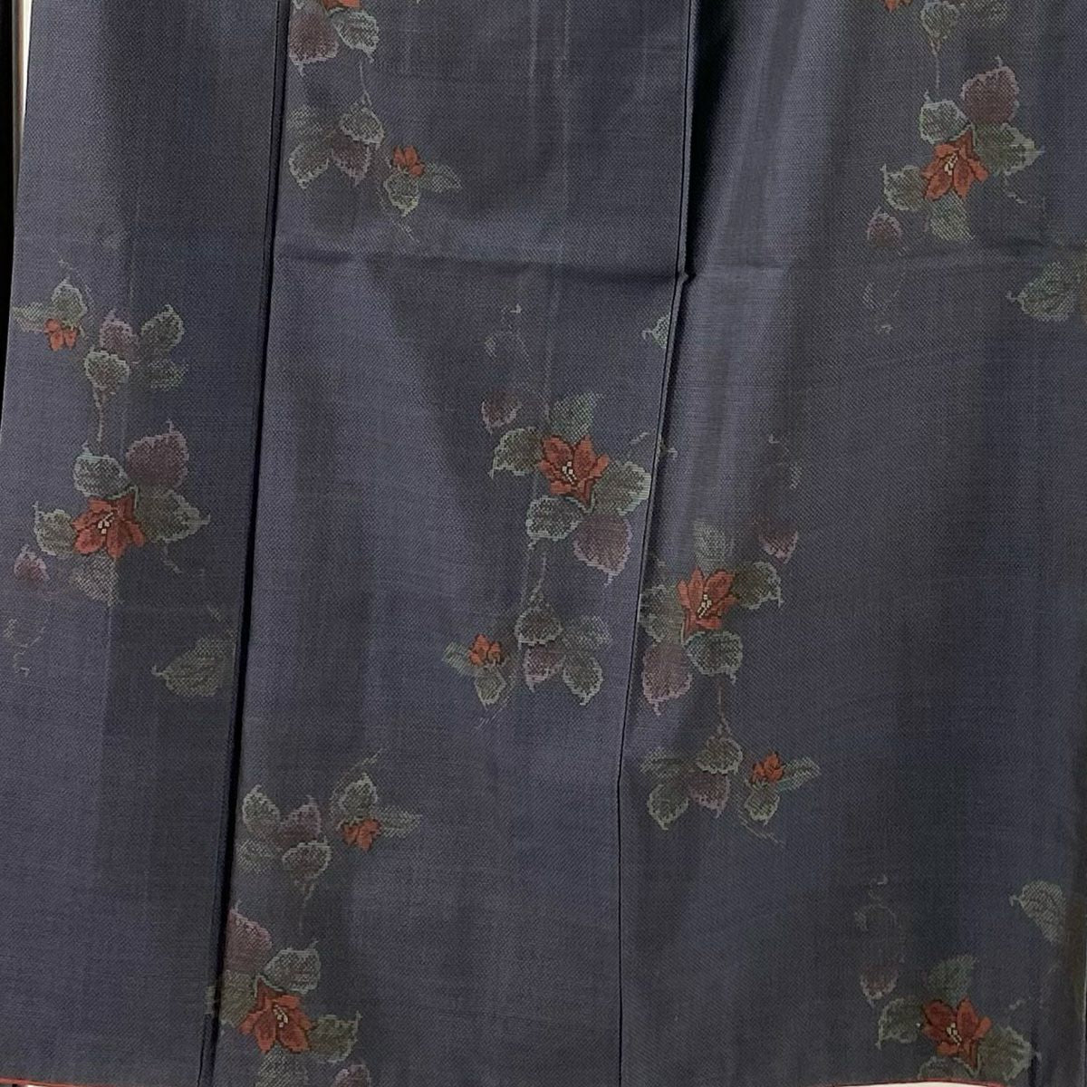 大島紬織 身長152cm 袖長62.5cm S 雙層 純泥染 證書附上 枝花 深藍 純蠶絲 優品級