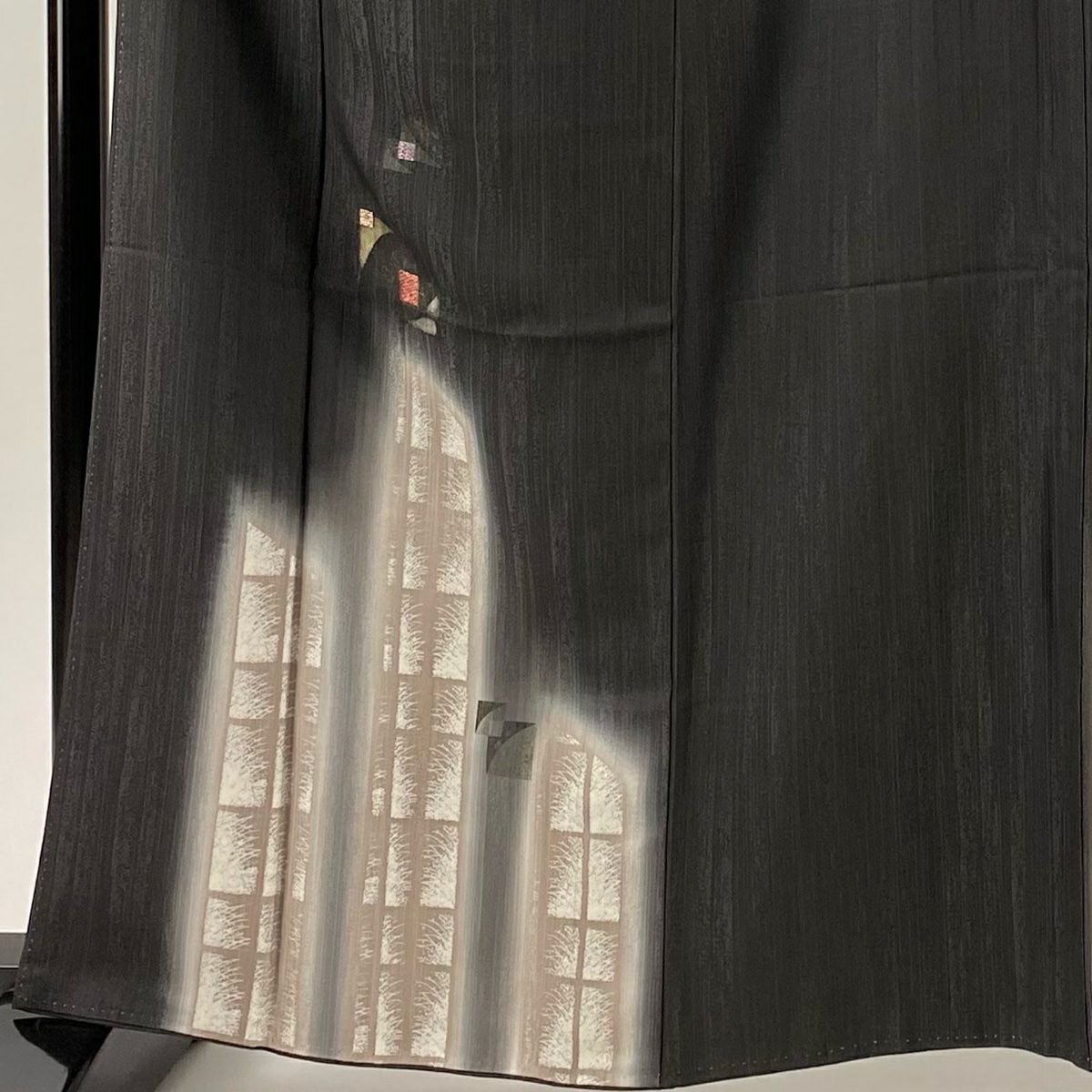 付下 身長162.5cm 袖長65cm M 雙層 幾何學 金金箔 金銀彩 黑灰 純蠶絲 秀品級 一個紋