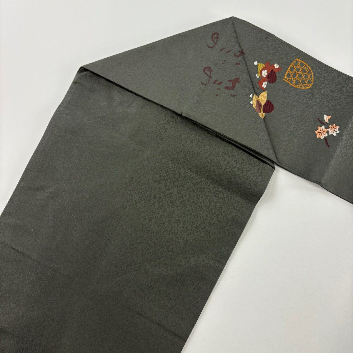 【美品】 名古屋帶 秀品級 童 文字 深綠 純蠶絲