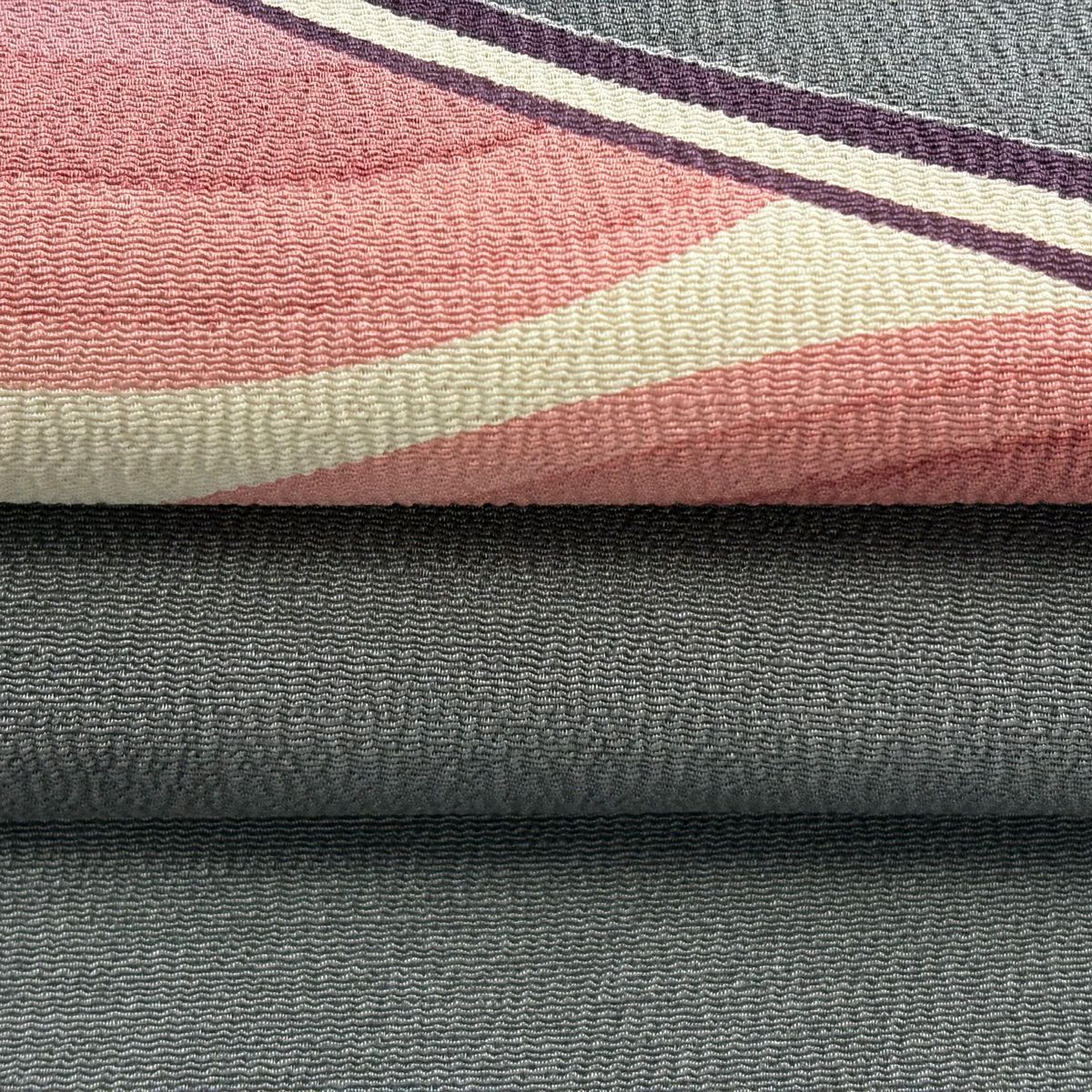 【美品】 名古屋帶 秀品級 幾何學 絞織 灰色 純蠶絲