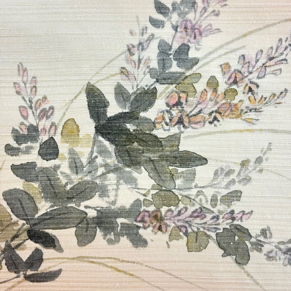 名古屋帶 秀品級 附落款 草花紋紋 漸層 粉米色 純蠶絲