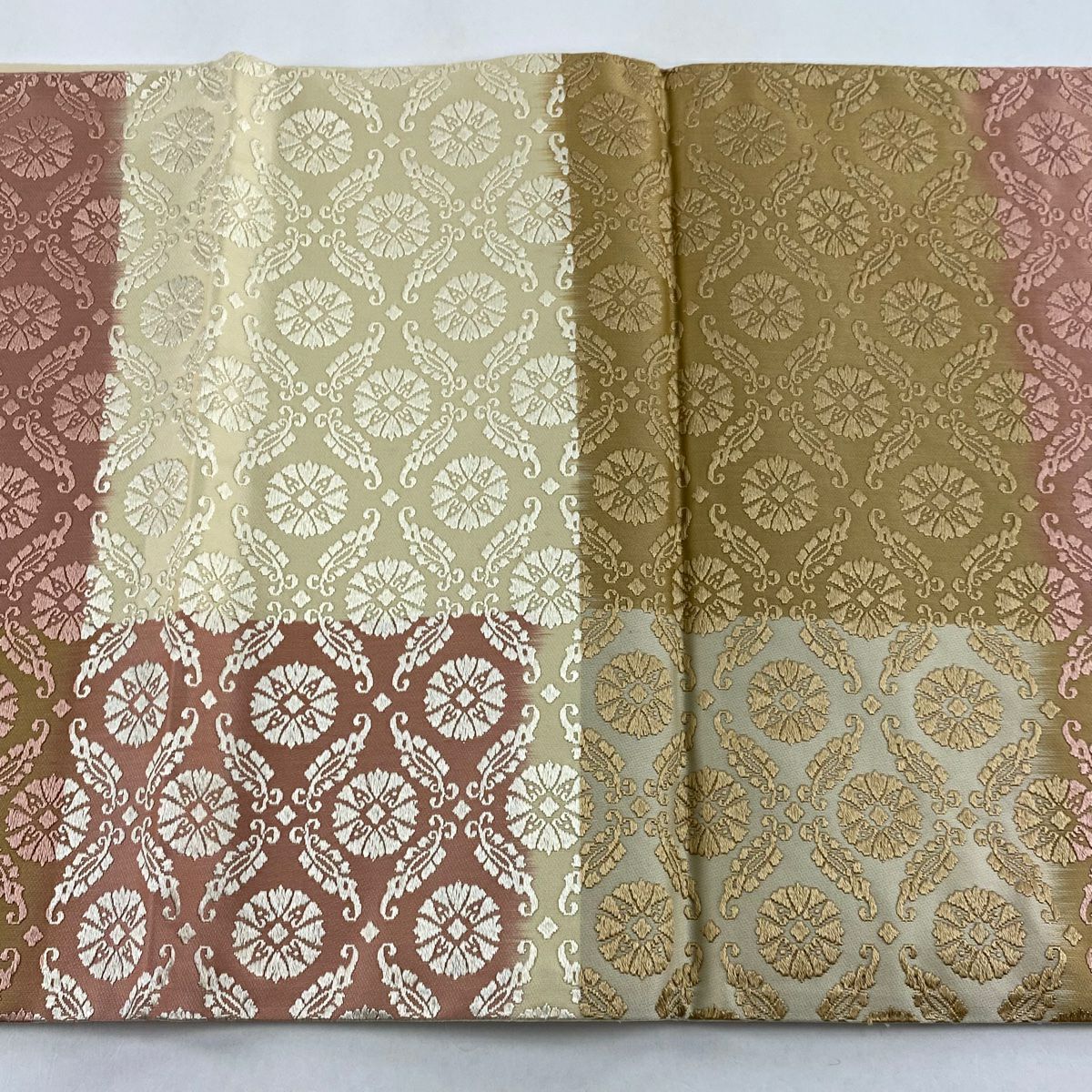 【美品】 袋帶 秀品級 花 刺繡 米色 全通 純蠶絲