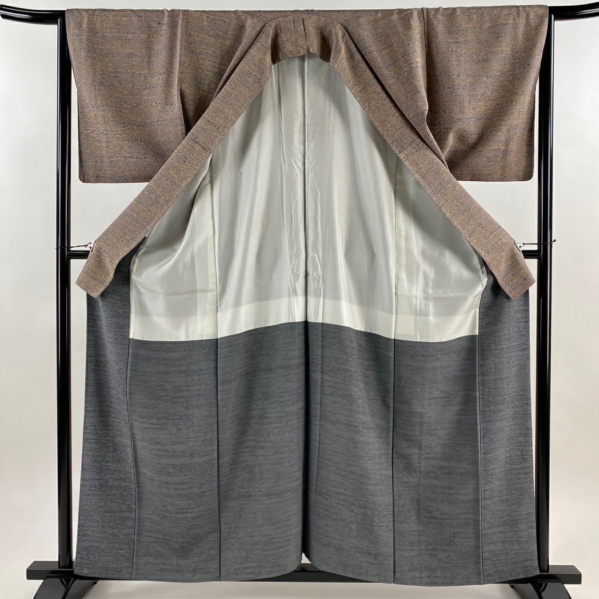 小紋 身長159.5cm 袖長65.5cm M 雙層 幾何學圖案 灰紫 純蠶絲 優品級