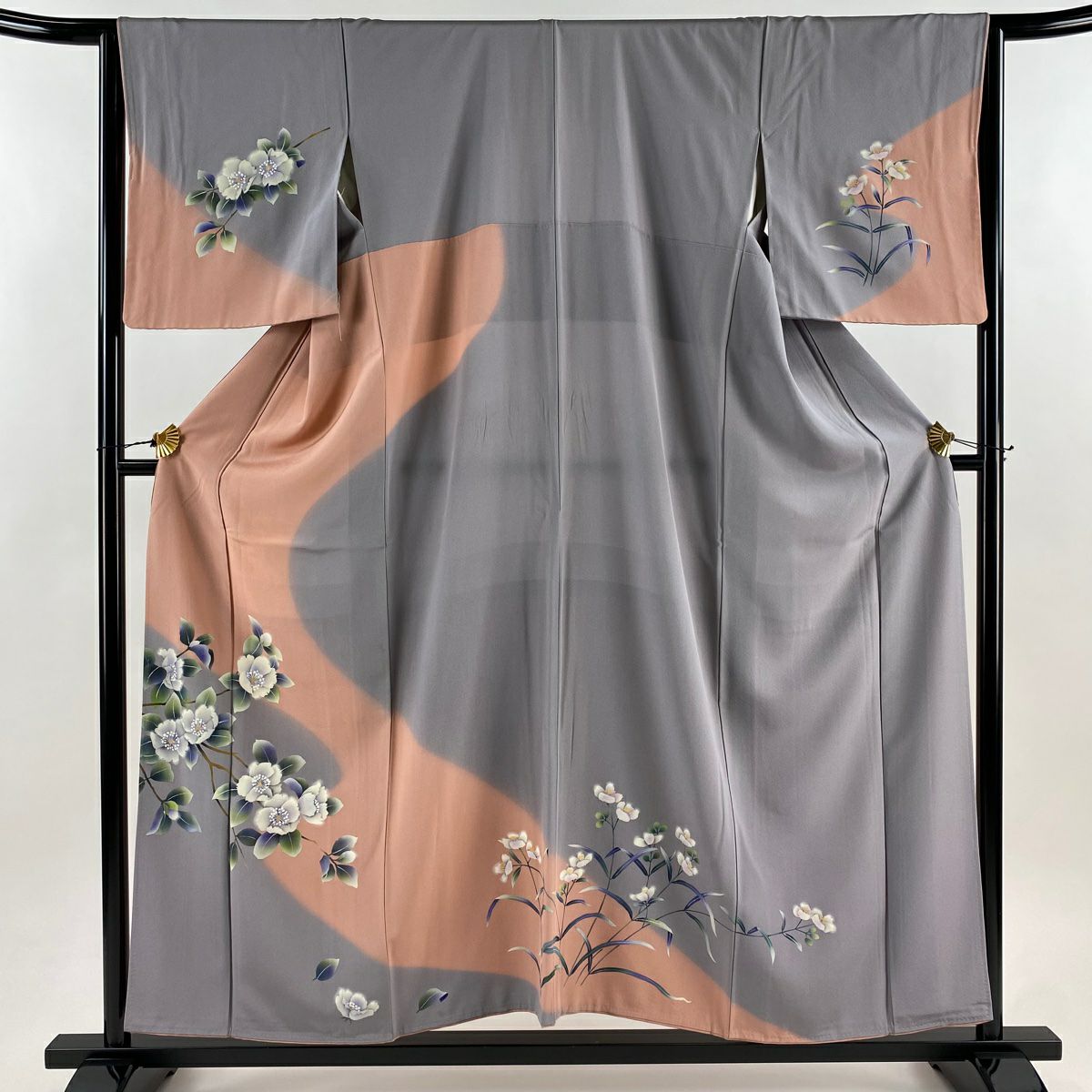 訪問服 身長157cm 袖長65cm M 雙層 枝花 染分 金彩裝飾 粉紅 純蠶絲 秀品級