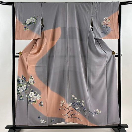 訪問服 身長157cm 袖長65cm M 雙層 枝花 染分 金彩裝飾 粉紅 純蠶絲 秀品級
