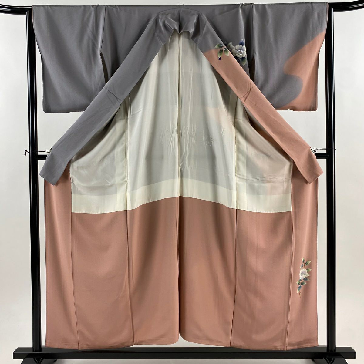 訪問服 身長157cm 袖長65cm M 雙層 枝花 染分 金彩裝飾 粉紅 純蠶絲 秀品級