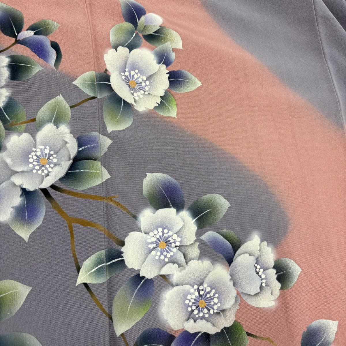 訪問服 身長157cm 袖長65cm M 雙層 枝花 染分 金彩裝飾 粉紅 純蠶絲 秀品級