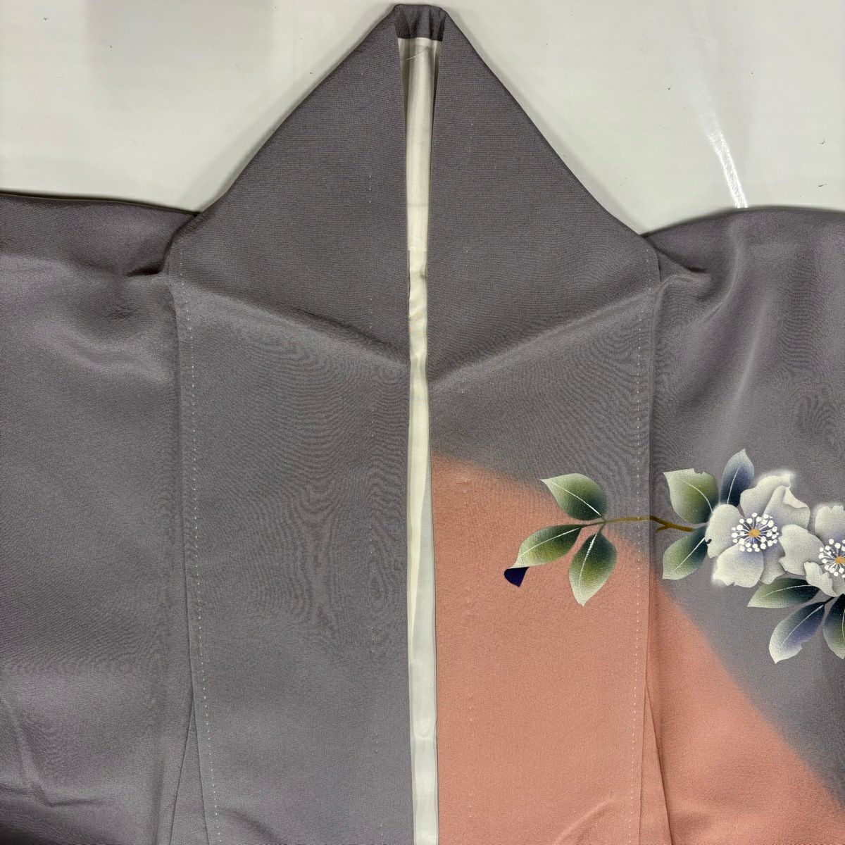 訪問服 身長157cm 袖長65cm M 雙層 枝花 染分 金彩裝飾 粉紅 純蠶絲 秀品級