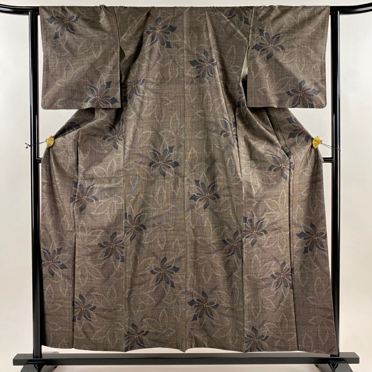 【美品】 大島織 身長158cm 袖長64cm M 雙層 純泥染 證書附帶 花 焦茶 正蠶絲 優品級