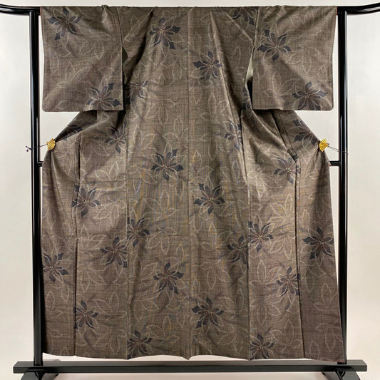 【美品】 大島織 身長158cm 袖長64cm M 雙層 純泥染 證書附帶 花 焦茶 正蠶絲 優品級