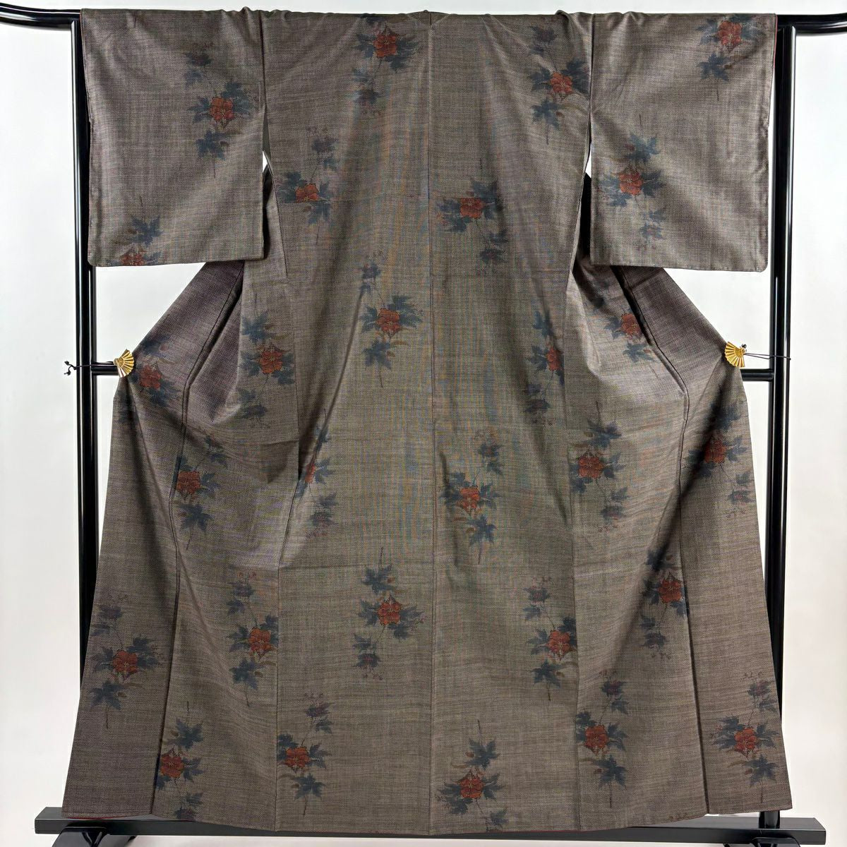 【美品】 紬織織 身長160cm 袖長66cm M 雙層 枝花 焦茶 純蠶絲 秀品級