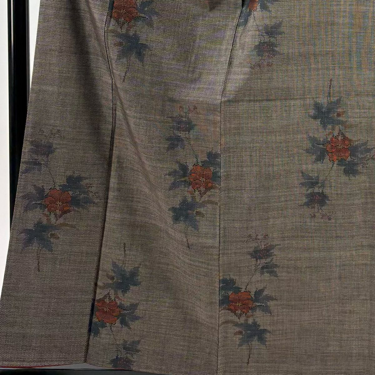【美品】 紬織織 身長160cm 袖長66cm M 雙層 枝花 焦茶 純蠶絲 秀品級