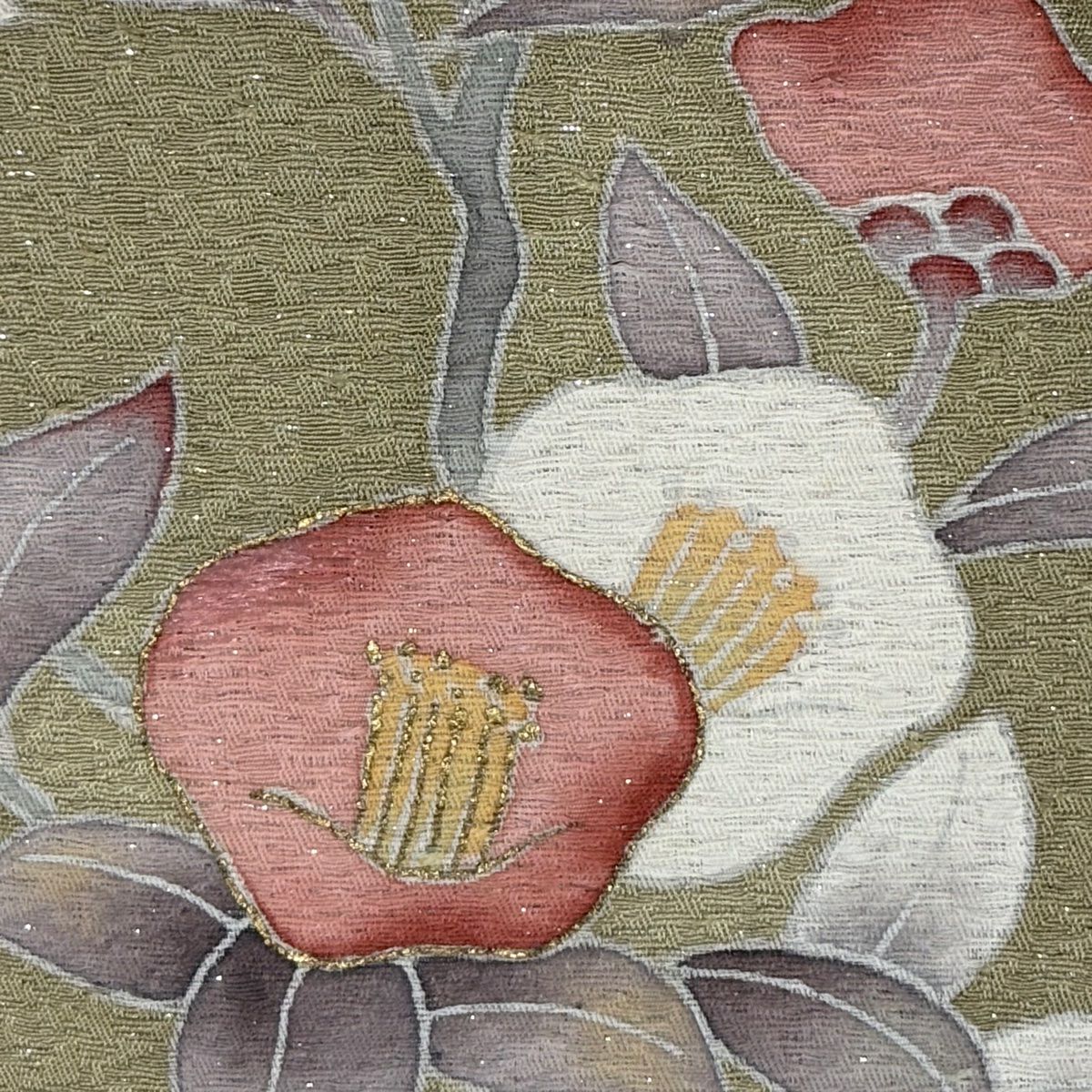 訪問服 身長157.5cm 袖長66cm M 雙層 菊花 秋草 銀通し 金銀彩 灰綠 純蠶絲 秀品級 一つ紋