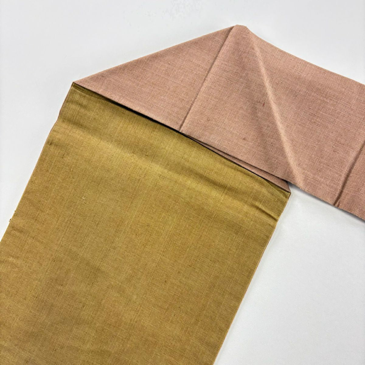 【美品】名古屋帶 優品級 紬織織 草花紋紋 霞 刺繡 鶯色 純蠶絲