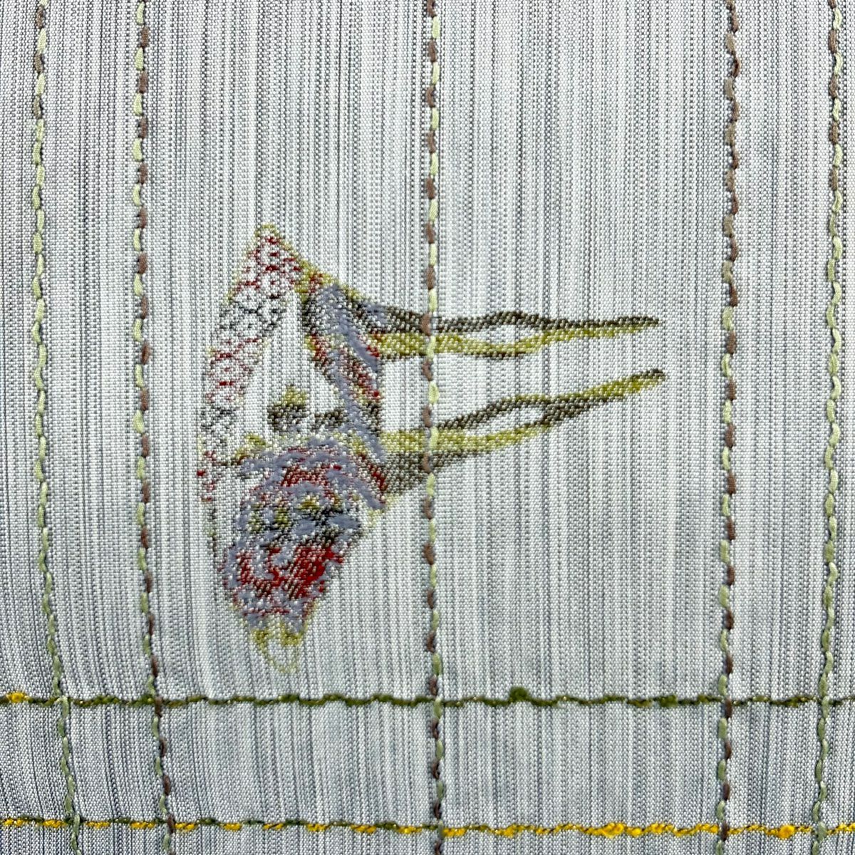 袋帶 秀品級 紬織織 髮簪 格子 金絲 刺繡 灰 深藍 全通 純蠶絲