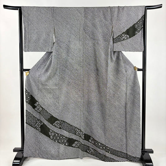 【美品】 付下 身長164.5cm 袖長65cm M 雙層 青海波 七寶紋 絞染 黑 純蠶絲 名品級