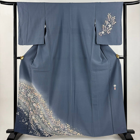 付下 身長163cm 袖長62.5cm S 雙層 翠山工房 有落款 辻花染 漸層 青灰 純蠶絲 名品級